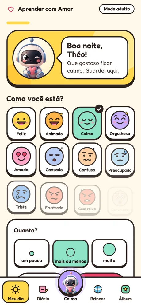 Tela da criança no app